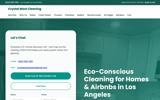 Crystal West Cleaning website and booking experience