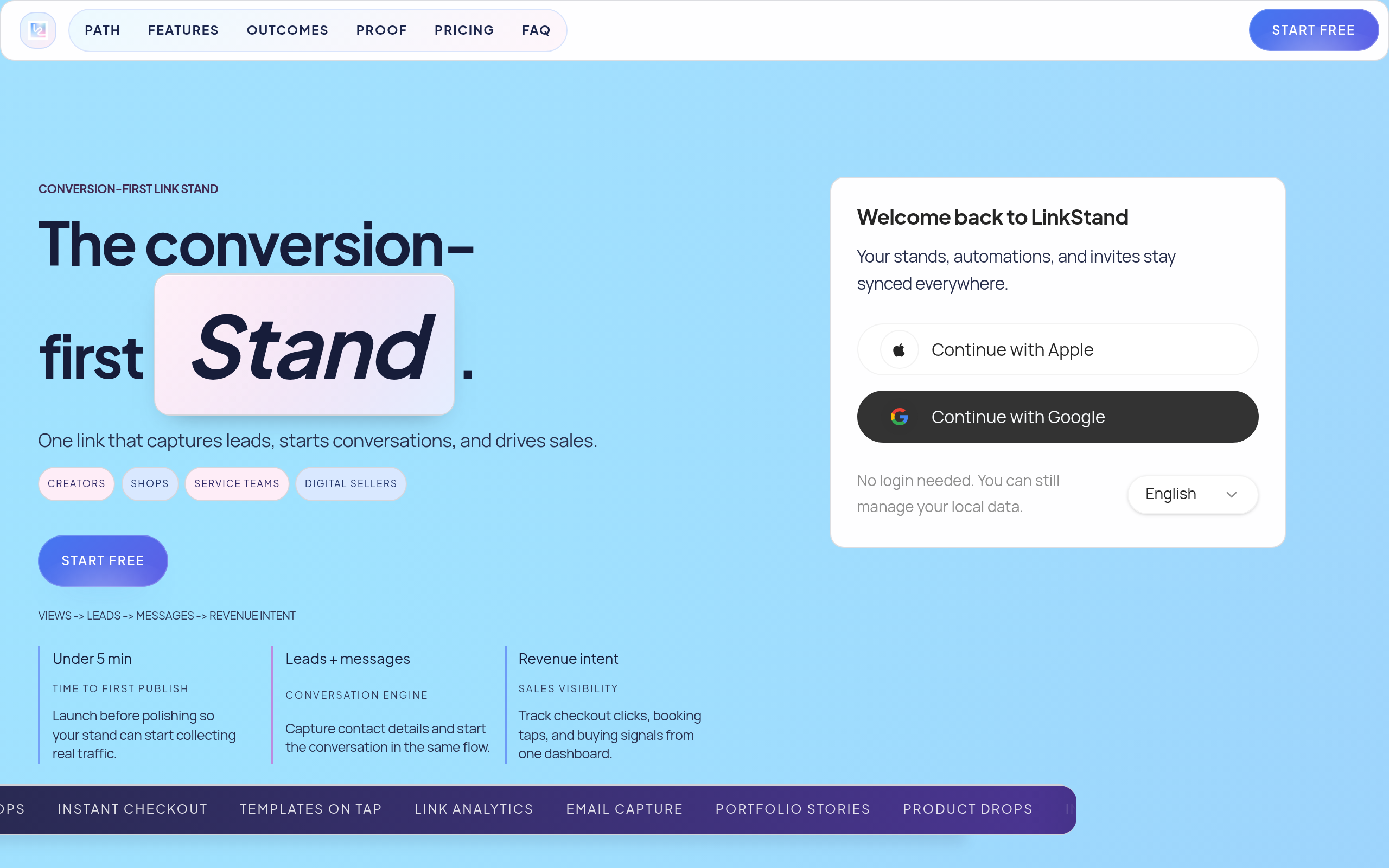 Screenshot preview of the LinkStand website