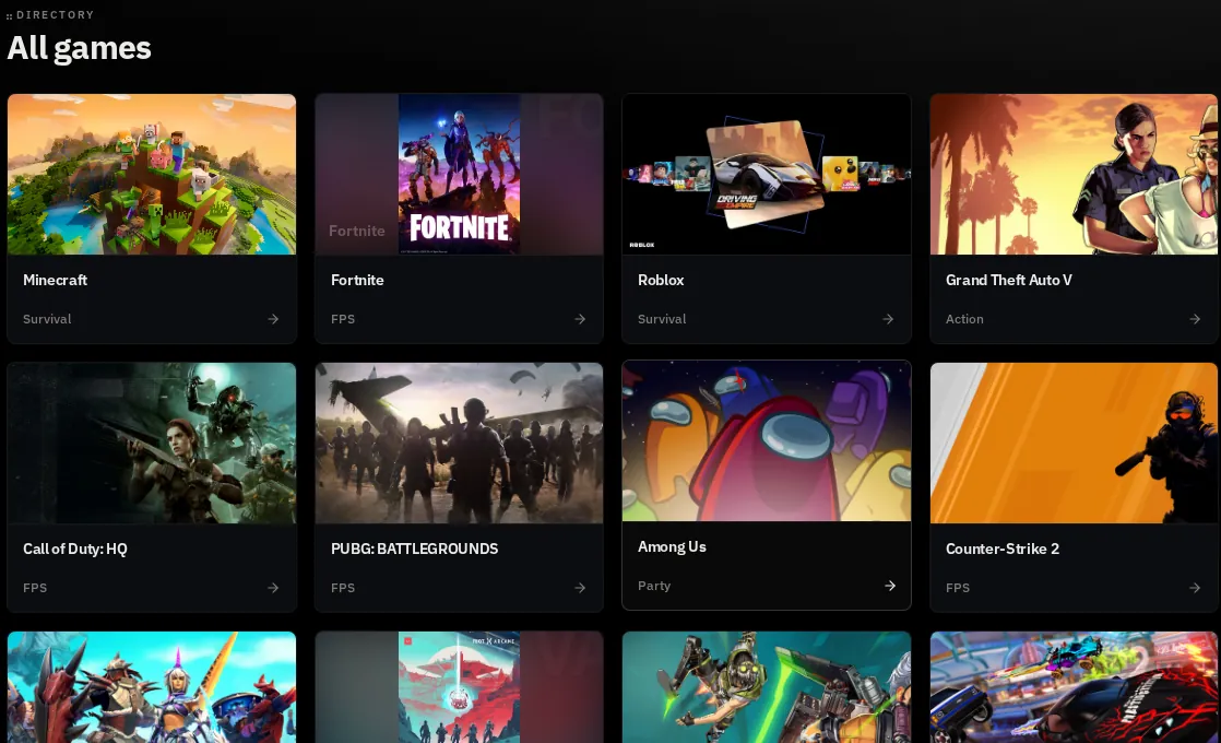 Micr game directory showing rows of game artwork for Minecraft, Fortnite, Roblox, Grand Theft Auto V, and other titles.