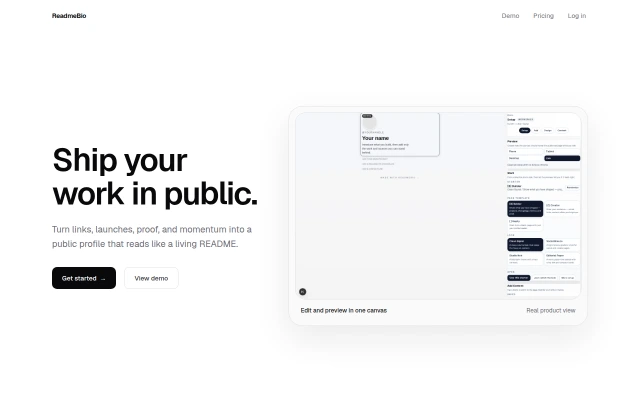 ReadmeBio profile builder with its editor and preview