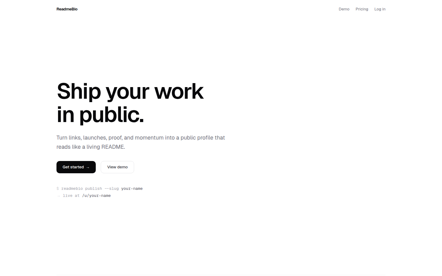 Screenshot preview of the ReadmeBio website