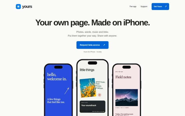 Yours personal website builder for iPhone, with example pages